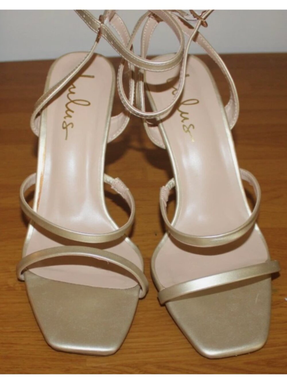 Lulus Gold Ankle Strap High Heels Strappy Sandals Dress Shoes Sz 9